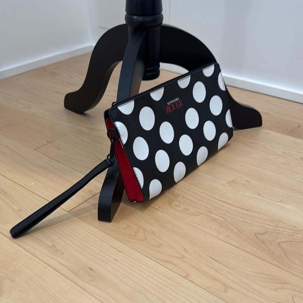 Sephora Black and White Polka Dot Wristlet
